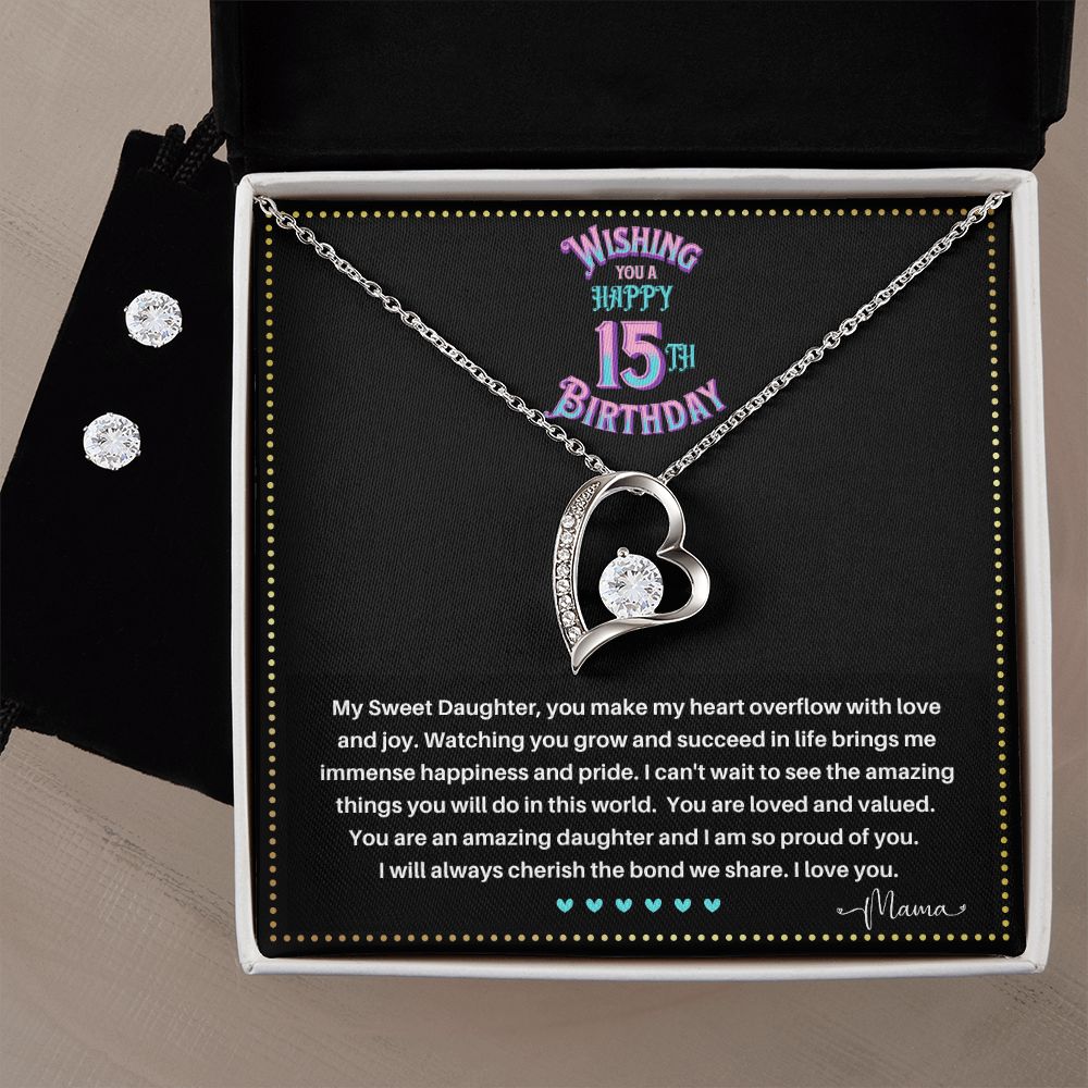 JGF Jewelry Gifts for Family |  Happy 15th Birthday Gifts For Teen Girl| Sterling Silver Heart Necklace And Earrings For Women