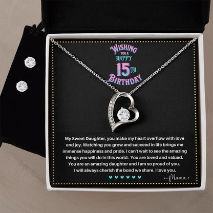 JGF Jewelry Gifts for Family |  Happy 15th Birthday Gifts For Teen Girl| Sterling Silver Heart Necklace And Earrings For Women