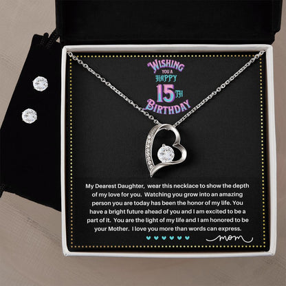 JGF Jewelry Gifts for Family | Quinceanera Cards For 15Th Birthday | Sterling Silver Heart Necklace And Earrings For Women
