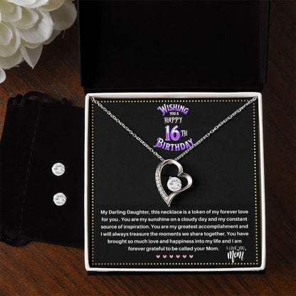 JGF Jewelry Gifts for Family | Happy 16th Birthday Gifts For Girls | Silver Heart Necklace And Earring Sets For Women Simple