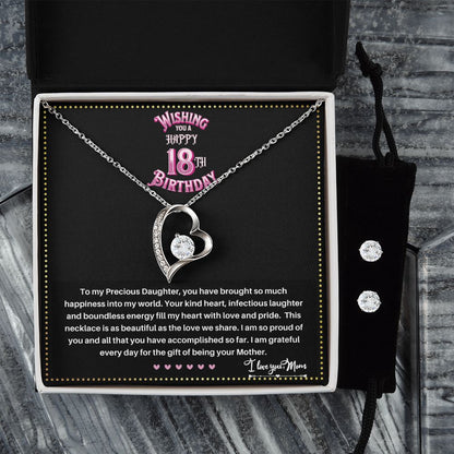 JGF Jewelry Gifts for Family | 18 Year Old Girl Birthday Gifts from Mom | Single Heart Pendant Necklace and Earrings Set