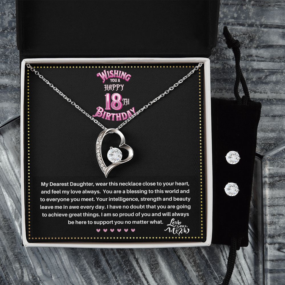 JGF Jewelry Gifts for Family | Happy 18th Birthday Gifts for Her Girl Women | Trendy Love Heart Necklace and Earrings Jewelry