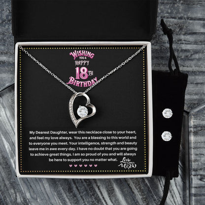 JGF Jewelry Gifts for Family | Happy 18th Birthday Gifts for Her Girl Women | Trendy Love Heart Necklace and Earrings Jewelry