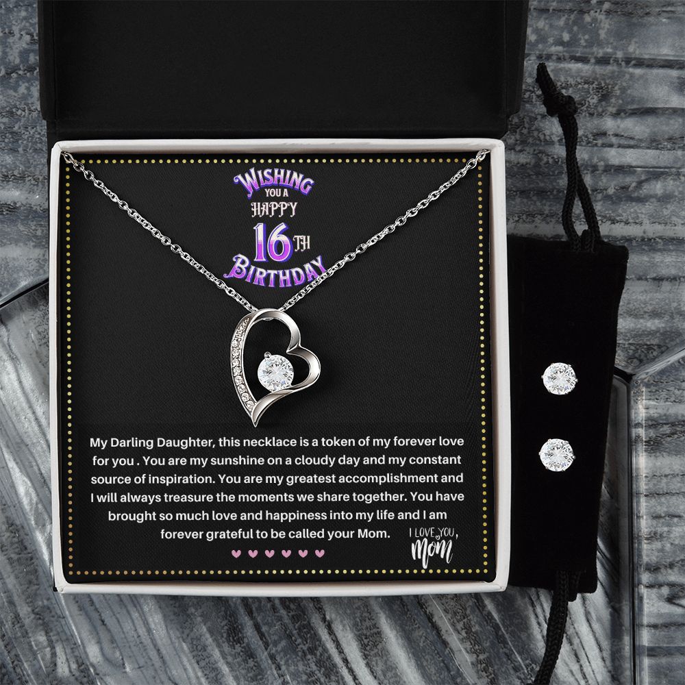 JGF Jewelry Gifts for Family | Happy 16th Birthday Gifts For Girls | Silver Heart Necklace And Earring Sets For Women Simple