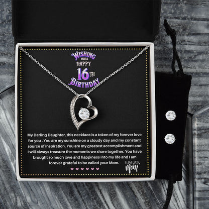 JGF Jewelry Gifts for Family | Happy 16th Birthday Gifts For Girls | Silver Heart Necklace And Earring Sets For Women Simple