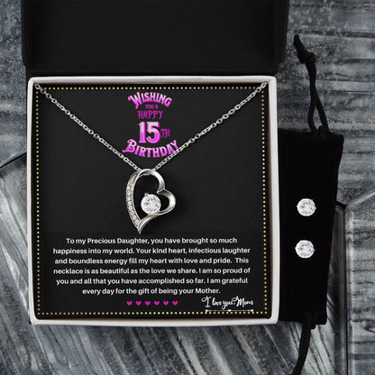 JGF Jewelry Gifts for Family | Quinceanera Silver Necklace and Earring Set for 15 Year Old Daughter Gift from Mom