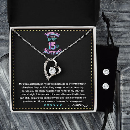 JGF Jewelry Gifts for Family | Quinceanera Cards For 15Th Birthday | Sterling Silver Heart Necklace And Earrings For Women