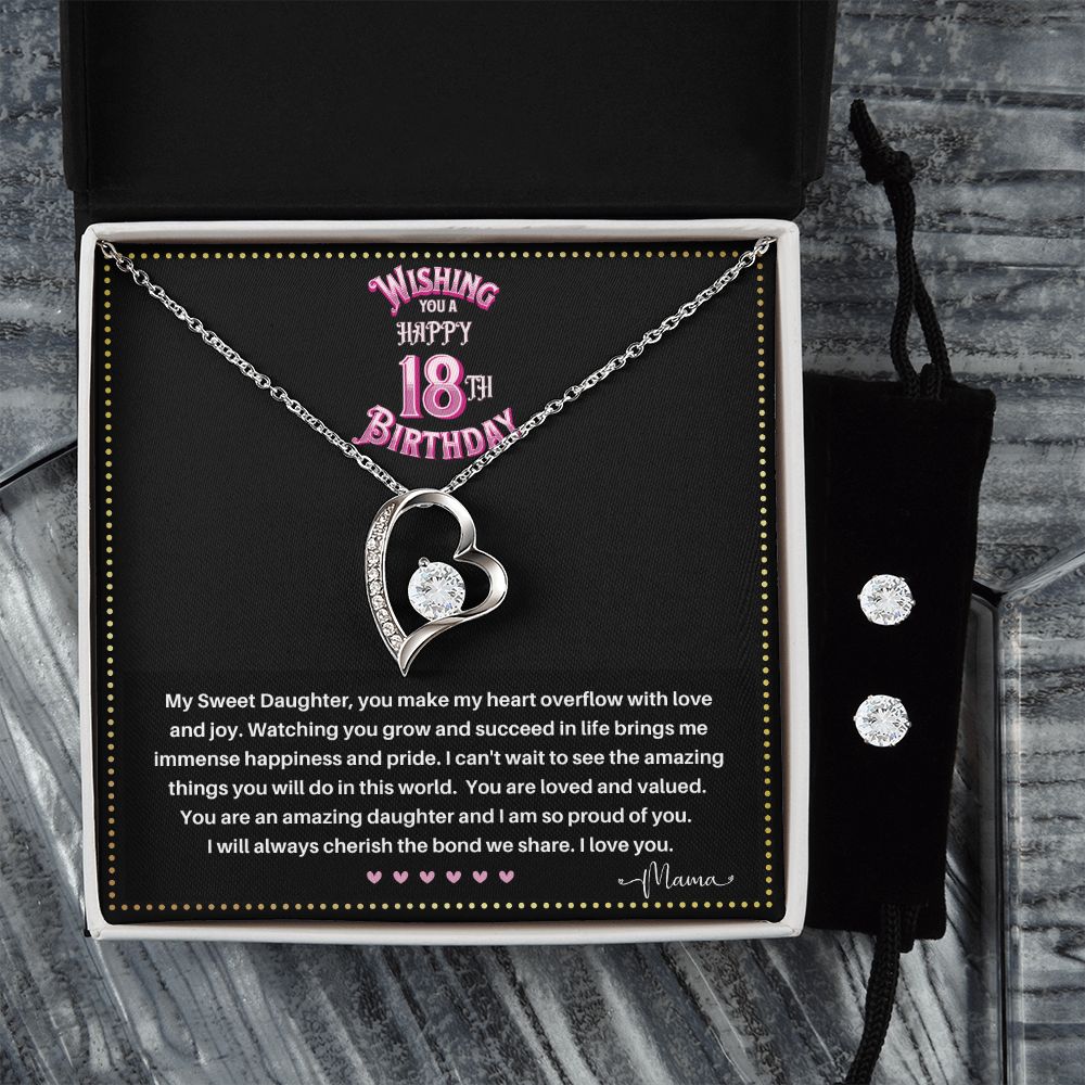 JGF Jewelry Gifts for Family | Gifts for 18th Birthday Daughter from Mom | Sterling Silver Heart Necklace and Earrings for Women