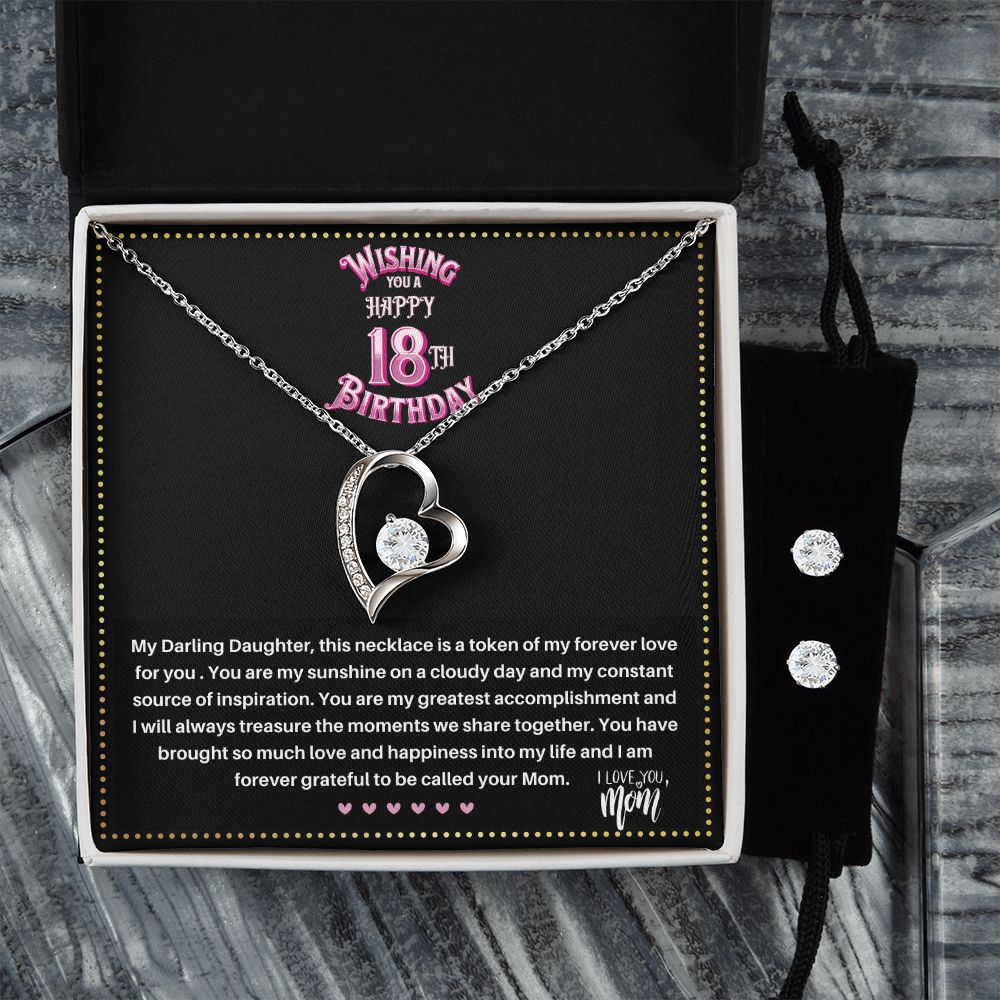 JGF Jewelry Gifts for Family | 18th Birthday Necklace Sterling Silver for my Daughter | Heart Shaped Necklace and Earrings