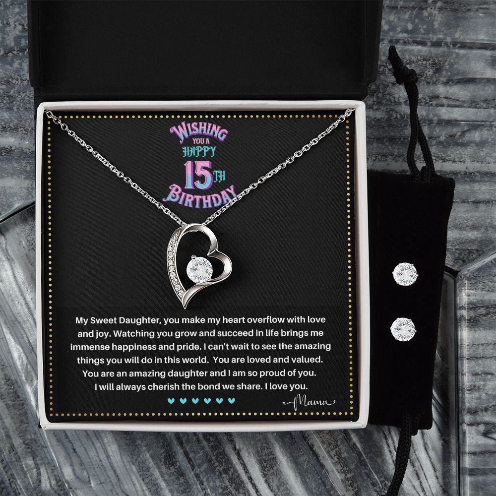 JGF Jewelry Gifts for Family |  Happy 15th Birthday Gifts For Teen Girl| Sterling Silver Heart Necklace And Earrings For Women