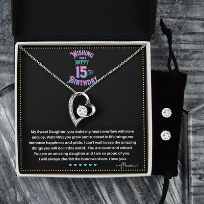 JGF Jewelry Gifts for Family |  Happy 15th Birthday Gifts For Teen Girl| Sterling Silver Heart Necklace And Earrings For Women