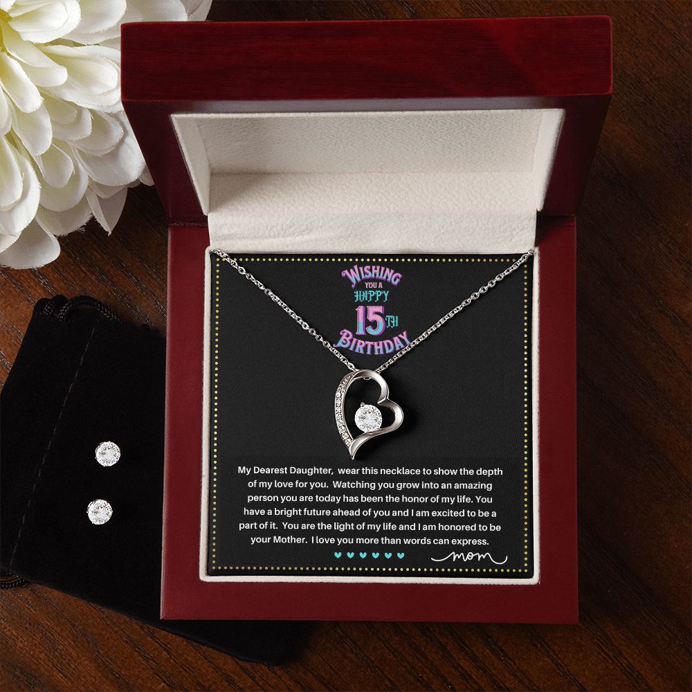 JGF Jewelry Gifts for Family | Quinceanera Cards For 15Th Birthday | Sterling Silver Heart Necklace And Earrings For Women