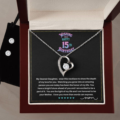 JGF Jewelry Gifts for Family | Quinceanera Cards For 15Th Birthday | Sterling Silver Heart Necklace And Earrings For Women