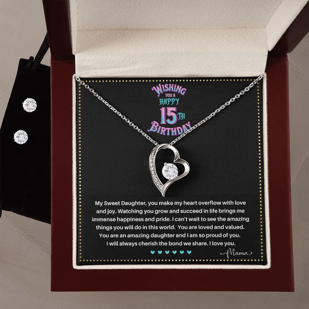 JGF Jewelry Gifts for Family |  Happy 15th Birthday Gifts For Teen Girl| Sterling Silver Heart Necklace And Earrings For Women