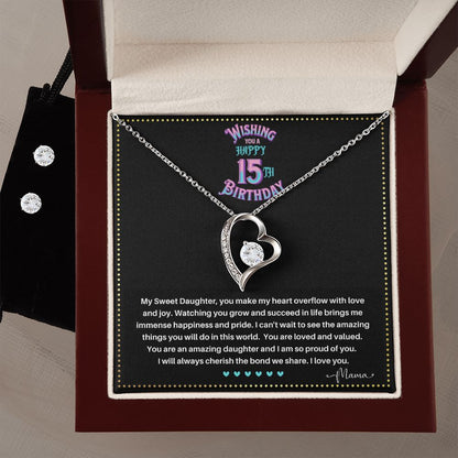 JGF Jewelry Gifts for Family |  Happy 15th Birthday Gifts For Teen Girl| Sterling Silver Heart Necklace And Earrings For Women