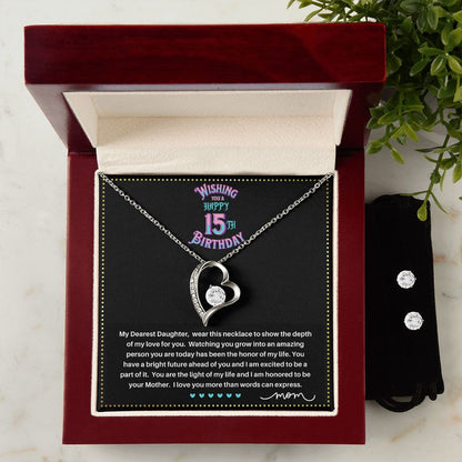 JGF Jewelry Gifts for Family | Quinceanera Cards For 15Th Birthday | Sterling Silver Heart Necklace And Earrings For Women