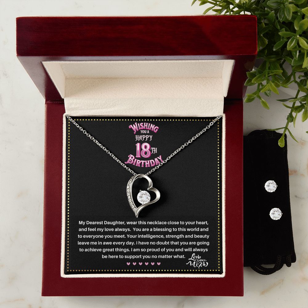 JGF Jewelry Gifts for Family | Happy 18th Birthday Gifts for Her Girl Women | Trendy Love Heart Necklace and Earrings Jewelry