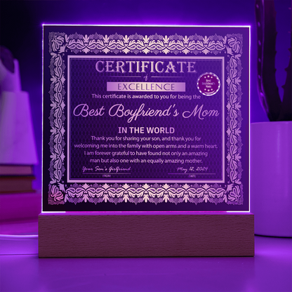 Boyfriend's Mom-Certificate of Excellence-Acrylic