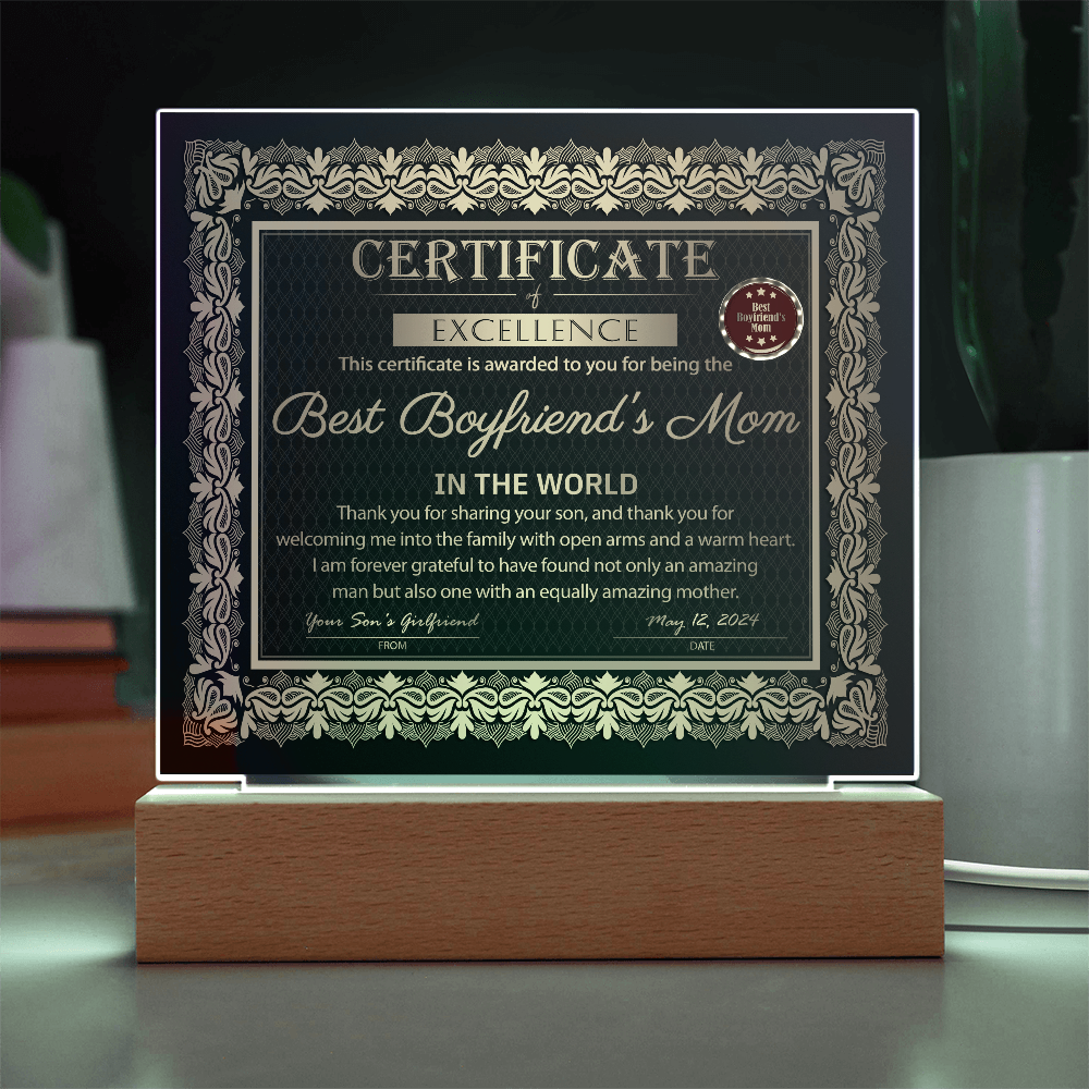 Boyfriend's Mom-Certificate of Excellence-Acrylic