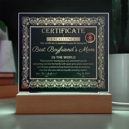 Boyfriend's Mom-Certificate of Excellence-Acrylic