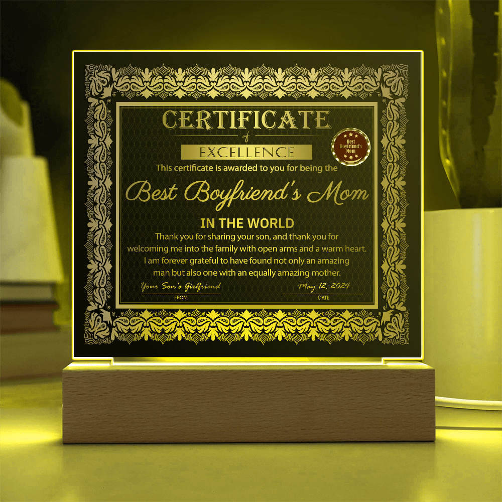 Boyfriend's Mom-Certificate of Excellence-Acrylic