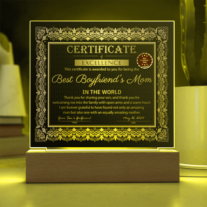 Boyfriend's Mom-Certificate of Excellence-Acrylic