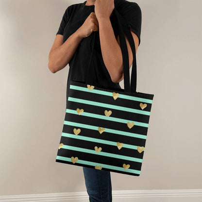 JGF Tote Bag Green Stripes with Gold Heart
