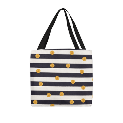 JGF Tote Bag Black and White Stripes with Gold Dots