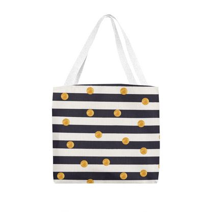 JGF Tote Bag Black and White Stripes with Gold Dots