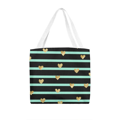 JGF Tote Bag Green Stripes with Gold Heart