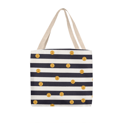 JGF Tote Bag Black and White Stripes with Gold Dots