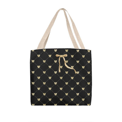 JGF Tote Bag Black with Gold Heart and Ribbon