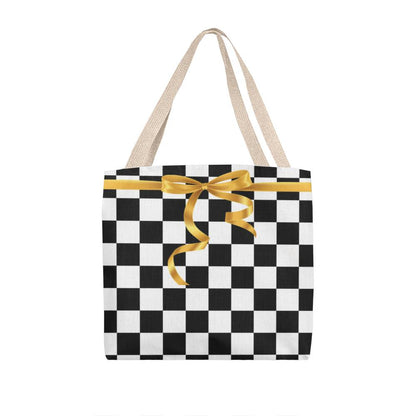 JGF Tote Bag Black and White Square with Gold Ribbon