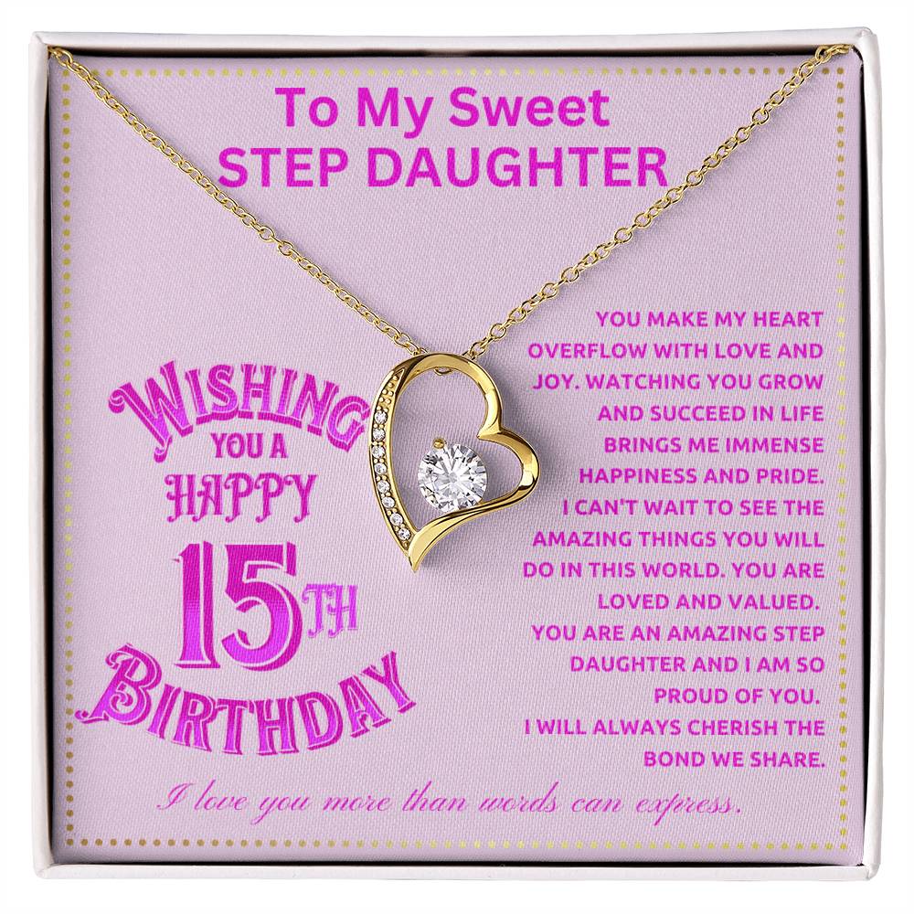 JGF Jewelry Gifts for Family Happy 15th Birthday Card For Step Daughter