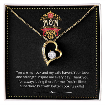 JGF Jewelry Gifts for Family | Platinum or Gold Plated Sterling Silver Heart Pendant Necklace | Funny Message Card for Mom