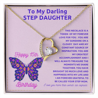 JGF Jewelry Gifts for Family 15th Birthday Card for Step Daughter From Mom and Dad