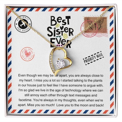 JGF Jewelry Gifts for Family | Long Distance Gift For Adult Best Sister Ever Far Away from Home | Simple Single Heart Shaped Charm Pendant Necklace