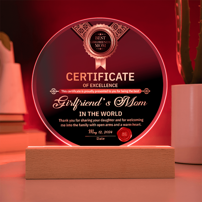 Girlfriend's Mom-Certificate Of Excellence-Circle Acrylic