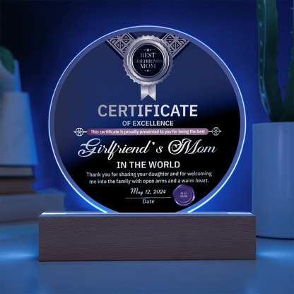 Girlfriend's Mom-Certificate Of Excellence-Circle Acrylic
