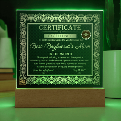 Boyfriend's Mom-Certificate of Excellence-Acrylic