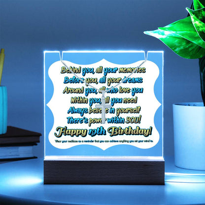 JGF Jewelry Gifts For Family Silver Cross Necklace for 19 Year Old Young Teen Girl And Boy on Acrylic Birthday Plaque Gift