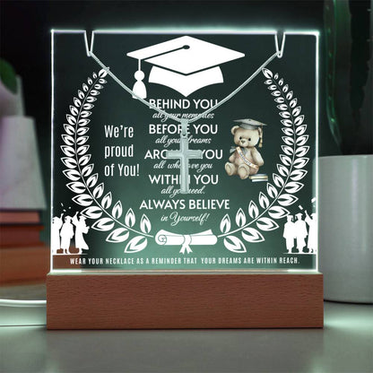 JGF Jewelry Gifts For Family Graduation Acrylic Sign with Cross Necklace