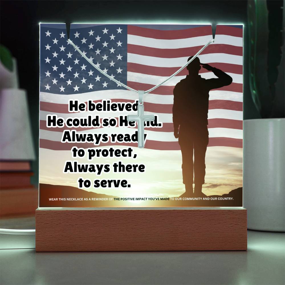 JGF Jewelry Gifts For Family US Navy Army Military Necklace For Men Cross Gifts on Acrylic Plaque