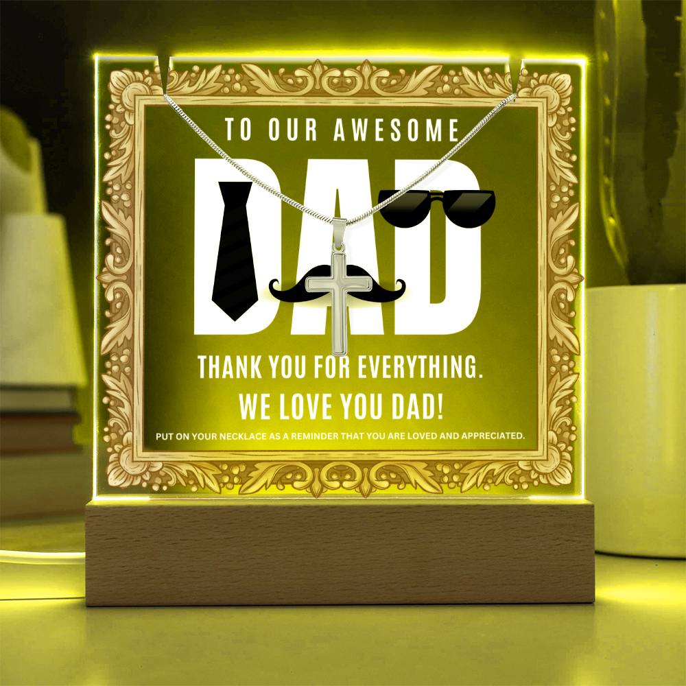 JGF Jewelry Gifts For Family Daddy Necklace and Acrylic Plaque for Dad Birthday from Son and Daughter