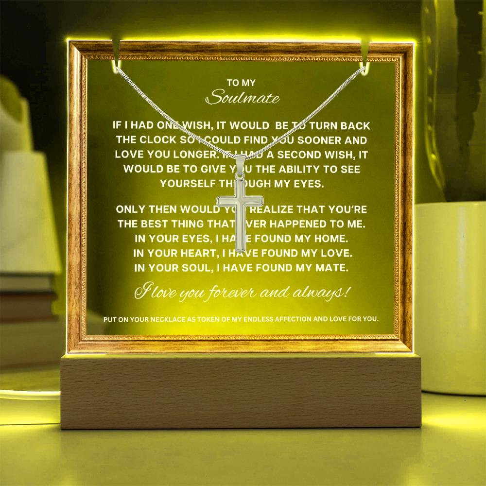 JGF Jewelry Gifts For Family To My Soulmate Cross Necklace For Men and Acrylic Plaque For Him
