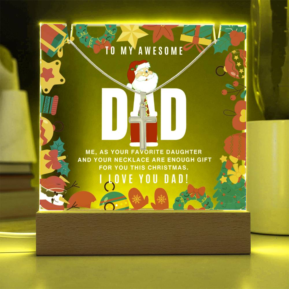 JGF Jewelry Gifts For Family I Love My Daddy Cross Stainless Steel Necklace Gifts For Christmas For Dad Acrylic Plaque