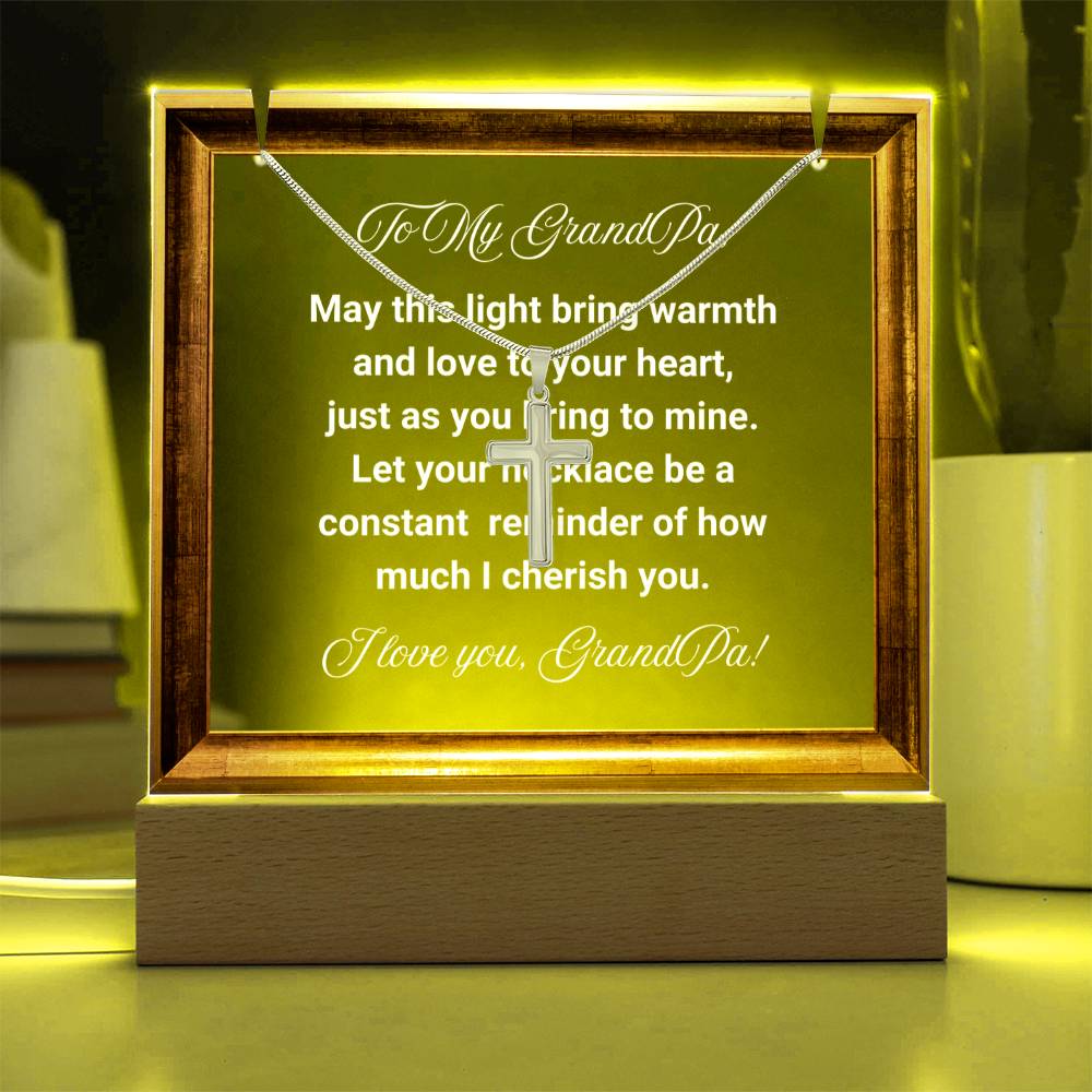 JGF Jewelry Gifts For Family Grandpa Acrylic Plaque and Cross Necklace For Birthday For Men