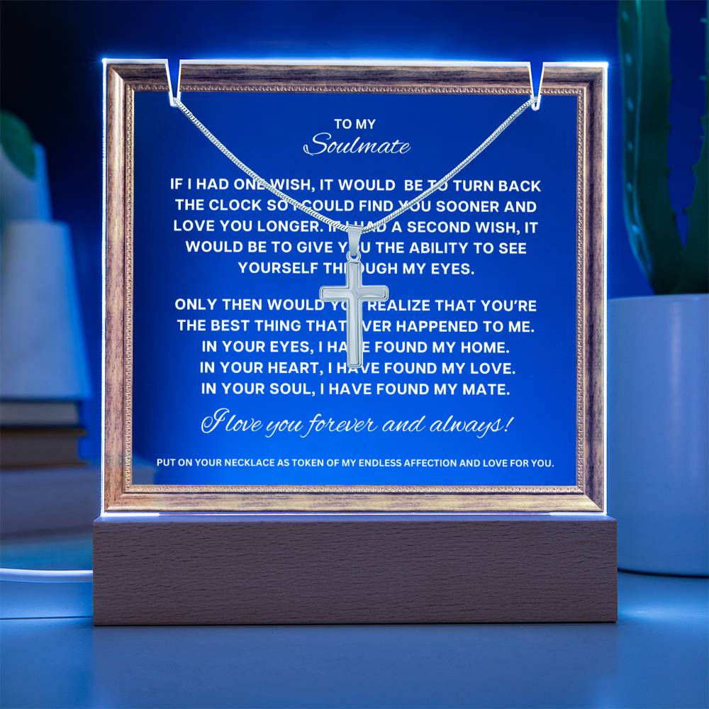 JGF Jewelry Gifts For Family To My Soulmate Cross Necklace For Men and Acrylic Plaque For Him