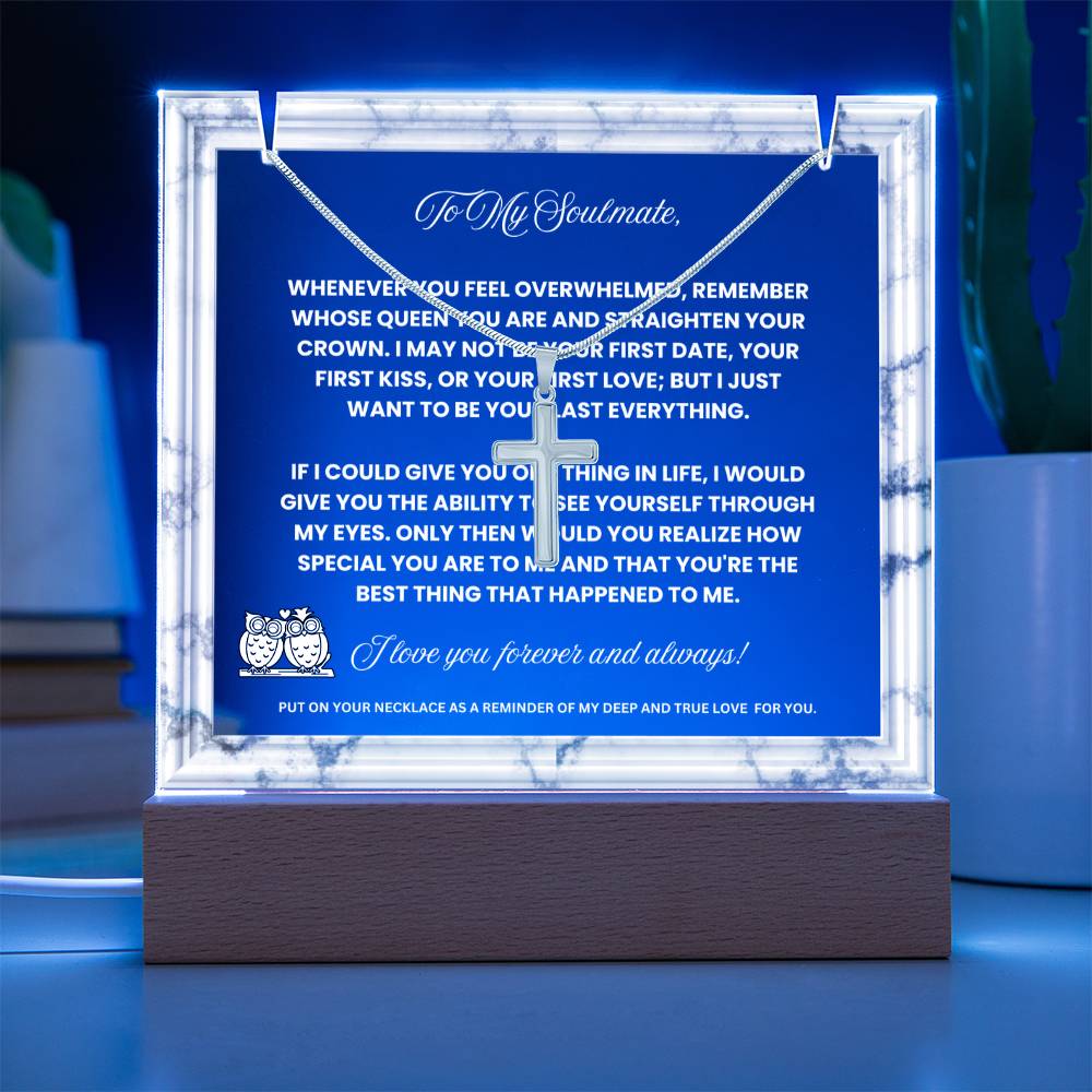 JGF Jewelry Gifts For Family Owl Lover To My Soulmate Acrylic Plaque And Cross Necklace For Him