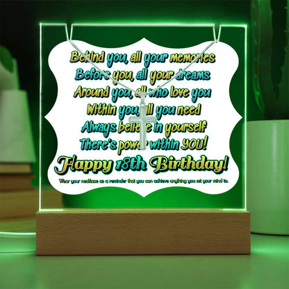 JGF Jewelry Gifts For Family Happy 18th Birthday Cross Necklace on Acrylic Plaque Gifts For Boys And Girls Turning 18 Year Old